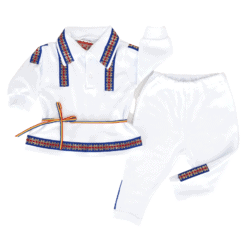 Costum traditional din 2 piese - alb (Bumbac 100%, superior, pieptanat)