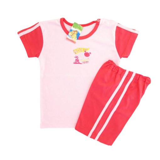 Set tricou + pantalon scurt (tricou cu capse pe umar) - Bumbac 100%, subtire, de vara (Glat)