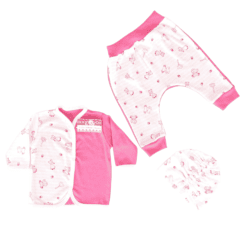Compleu 3 piese, bluzita cu capse + pantalonas tur lasat +turban (Bumbac 100, superior, pieptanat)