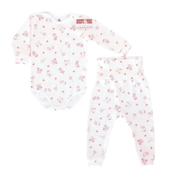 Compleu, pantalonas cu bata lata si manseta + body cu capse pe umar/ semisubțire