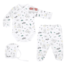 Body cu mănușă + pantalon cu botoșel + căciuliță (Bumbac 100%, superior, pieptanat)