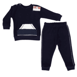 Set de hanorac cu dungi late si buzunar tip marsupiu + pantalon (Bumbac 100%, semigros)