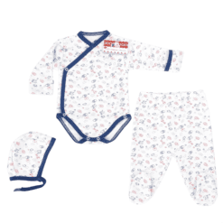 Body pieptar cu manusa + pantalon cu botoșel + căciuliță (Bumbac 100%, superior, semigros)