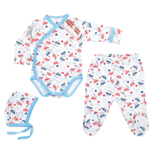 Body pieptar cu manusa + pantalon cu botoșel + căciuliță (Bumbac 100%, superior, semigros)
