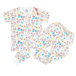 Pijama, tricou cu guler si pantalon lung (100% Bumbac, subtire)
