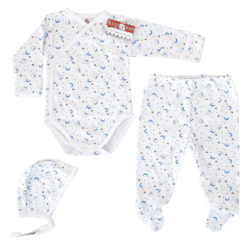 Body pieptar + pantalon cu botoșel + căciuliță (100% Bumbac, subtire)