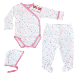 Body pieptar + pantalon cu botoșel + căciuliță (100% Bumbac, subtire)
