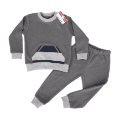 Set de hanorac cu dungi late si buzunar tip marsupiu + pantalon (Bumbac 100%, semisubtire)