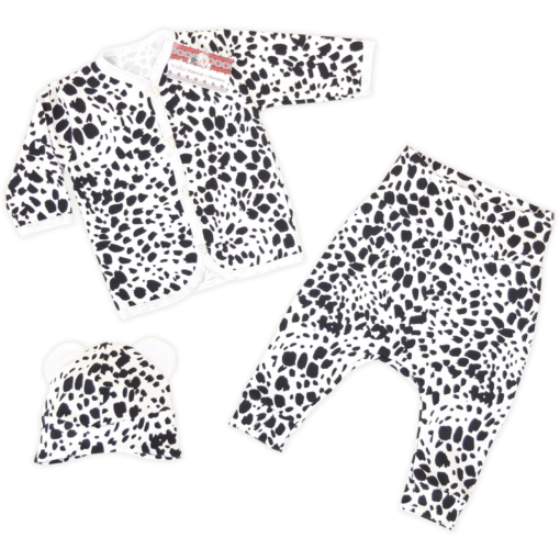 Compleu 3 piese, bluzita cu nasturi + pantalonas tur lasat +caciulita (Bumbac 100%, superior, semigros)