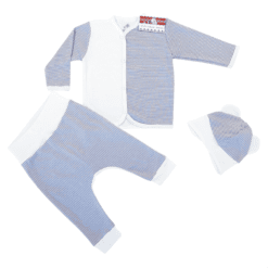 Compleu 3 piese, bluzita cu nasturi+pantalonas tur lasat+caciulita (Bumbac 100%, superior, pieptanat, semisubtire)