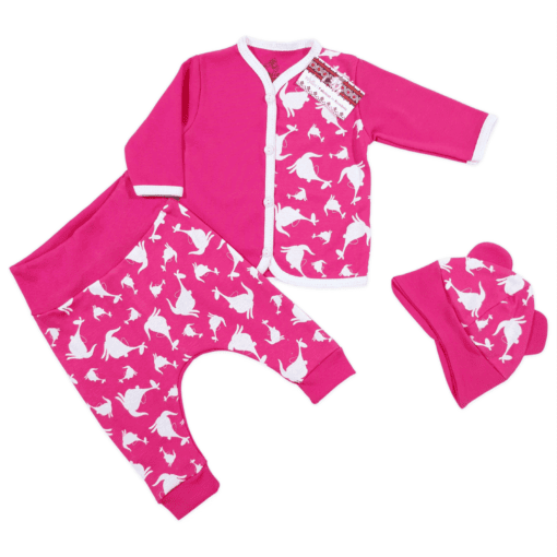 Compleu 3 piese, bluzita cu nasturi + pantalonas tur lasat +caciulita (Bumbac 100%, semisubtire, superior)