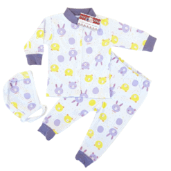 Compleu, bluzita cu nasturi in fata + pantalonas + caciulita, pentru 2-3 luni (Bumbac 100%, subtire)