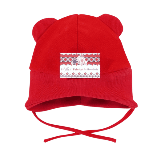 Caciulita dublata, cu urechiuse aplicate, rosie (95% Bumbac, semigros +5% Lycra)