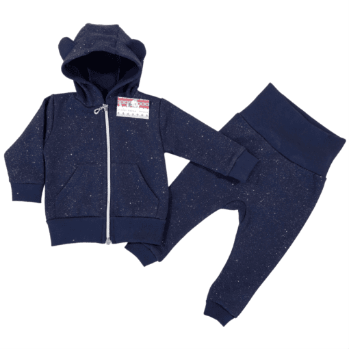 Compleu bleumarin, hanorac cu fermoar si gluga + pantalon cu bata lata (Bumbac 100%, gros)