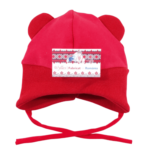 Caciulita nedublata, rosie, cu urechiuse aplicate, pentru 1- 1,5 ani (95% Bumbac, semisubtire +5% Lycra)