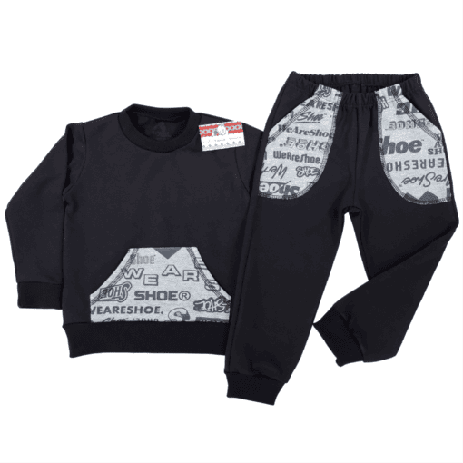 Set de hanorac cu buzunar tip marsupiu + pantalon cu buzunar aplicat (Bumbac 100%, semisubtire)
