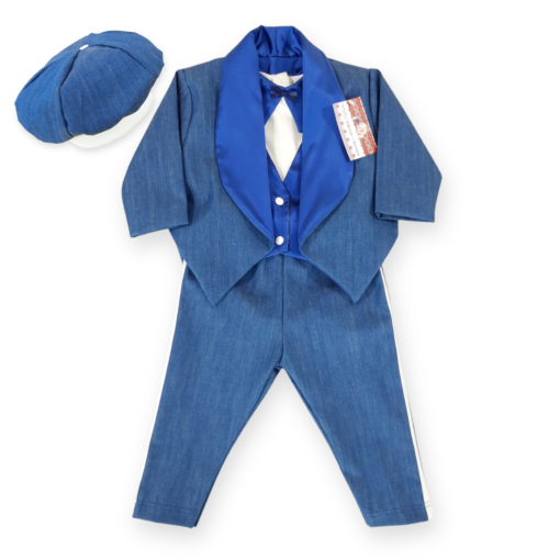 Costum de ocazie cu frac, botez, 100% Bumbac, 4 piese