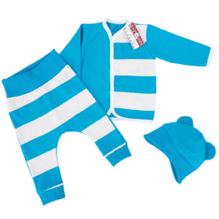 Compleu 3 piese, bluzita cu capse + pantalonas cu bata lata+caciulita (Bumbac 100%, semisubtire, superior)