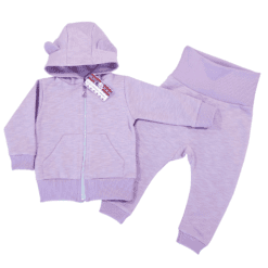 Compleu lila, hanorac cu fermoar și urechiușe+pantalon cu bata lata(Bumbac 100%)