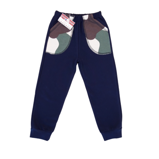 Pantalon de trening bleumarin cu buzunar aplicat (Bumbac 100%, flanelat)