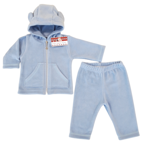 Compleu polar, jacheta cu fermoar si gluga cu urechiuse + pantalon ( micropoliester 100%)