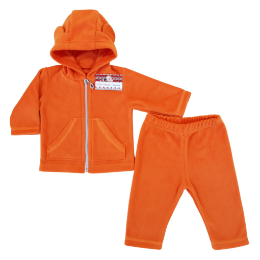 Compleu polar, jacheta cu fermoar si gluga cu urechiuse + pantalon ( micropoliester 100%)
