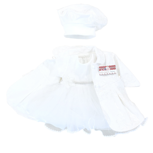 Paltonaș+Rochie+palarie ivory pentru botez