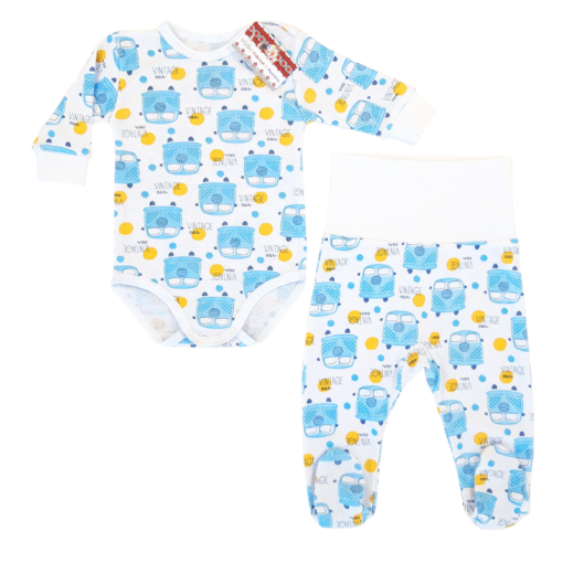 Compleu subțire, pantalonas cu bata lata + body cu capse pe umar(100%Bumbac pieptanat )