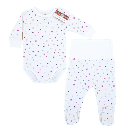 Compleu subțire, pantalonas cu bata lata + body cu capse pe umar(100%Bumbac pieptanat )