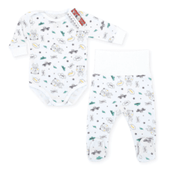 Compleu subțire, pantalonas cu bata lata + body cu capse pe umar(100%Bumbac pieptanat )