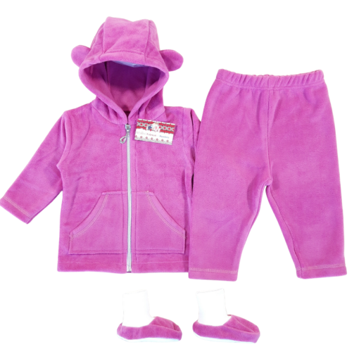 Compleu polar 3 piese, jacheta  + pantalon + papucei antiderapanți ( micropoliester 100%)
