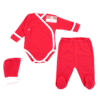 Body roșu cu mănușă+ pantalon cu botoșel + căciuliță (Bumbac 100%) semigros
