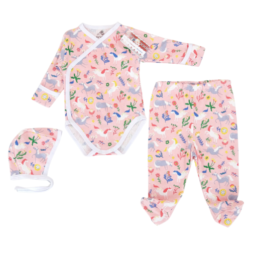 Body pieptar cu manusa + pantalon cu botoșel + căciuliță (Bumbac 100%) rib semisubțire
