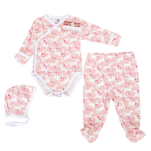 Body pieptar cu manusa + pantalon cu botoșel + căciuliță (Bumbac 100%) rib semisubțire