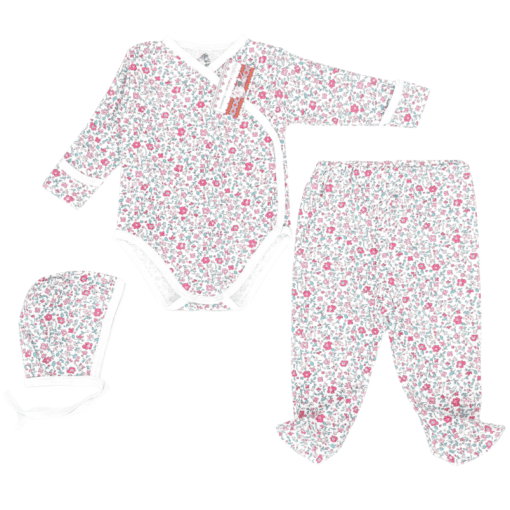 Body pieptar cu manusa + pantalon cu botoșel + căciuliță (Bumbac 100%) rib semisubțire