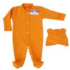 Salopeta cu butoni in fata si pe picioare,manuși + caciulita cu urechiuse (Bumbac 95%+lycra 5%,semigros)Portocalie