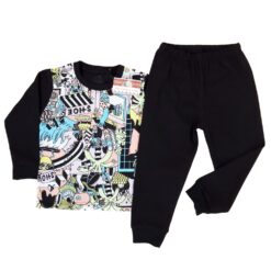 Pijama neagră imprimată /1,5-5ani(Bumbac 100%, subtire)