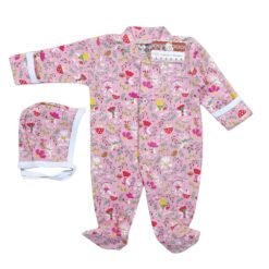 Salopeta 0-6 luni(SEMISUBTIRE)cu manusa si botosei, cu capse in fata si pe ambele picioare + Caciulita (Bumbac 100%,rib )