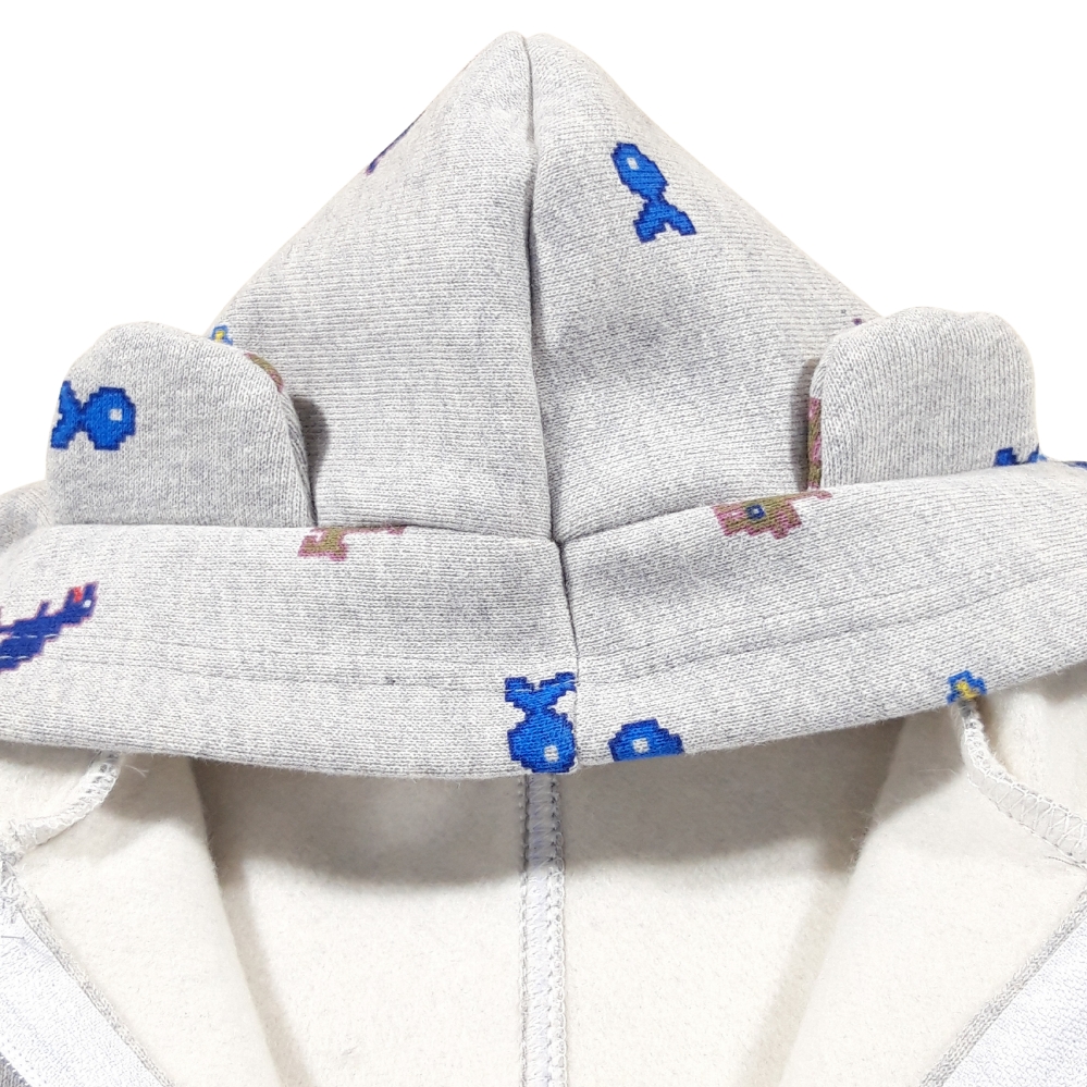 Salopetă din bumbac foarte gros cu glugă si fermoar, gri imprimat - imagine 2