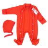 Salopeta 0-6 luni cu manuși, botoșei si capse in fata si pe ambele picioare + Caciulita (Bumbac 100%superior,semigros,rib )Roșie