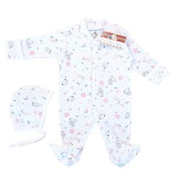 Salopeta prematuri și 0-6 luni (SEMISUBTIRE) cu manuși si botoșei, cu capse in față si pe ambele picioare + Căciuliță (Bumbac 100%,rib )