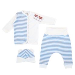 Compleu 3 piese, bluzita cu capse + pantalonas cu bata lata +caciulita (Bumbac 100%, rib pieptanat)