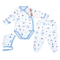Body pieptar cu manusa + pantalon cu botoșel + căciuliță (Bumbac 100%) rib semisubțire