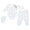 Body pieptar cu manusa + pantalon cu botoșel + căciuliță (Bumbac 100%) rib semisubțire