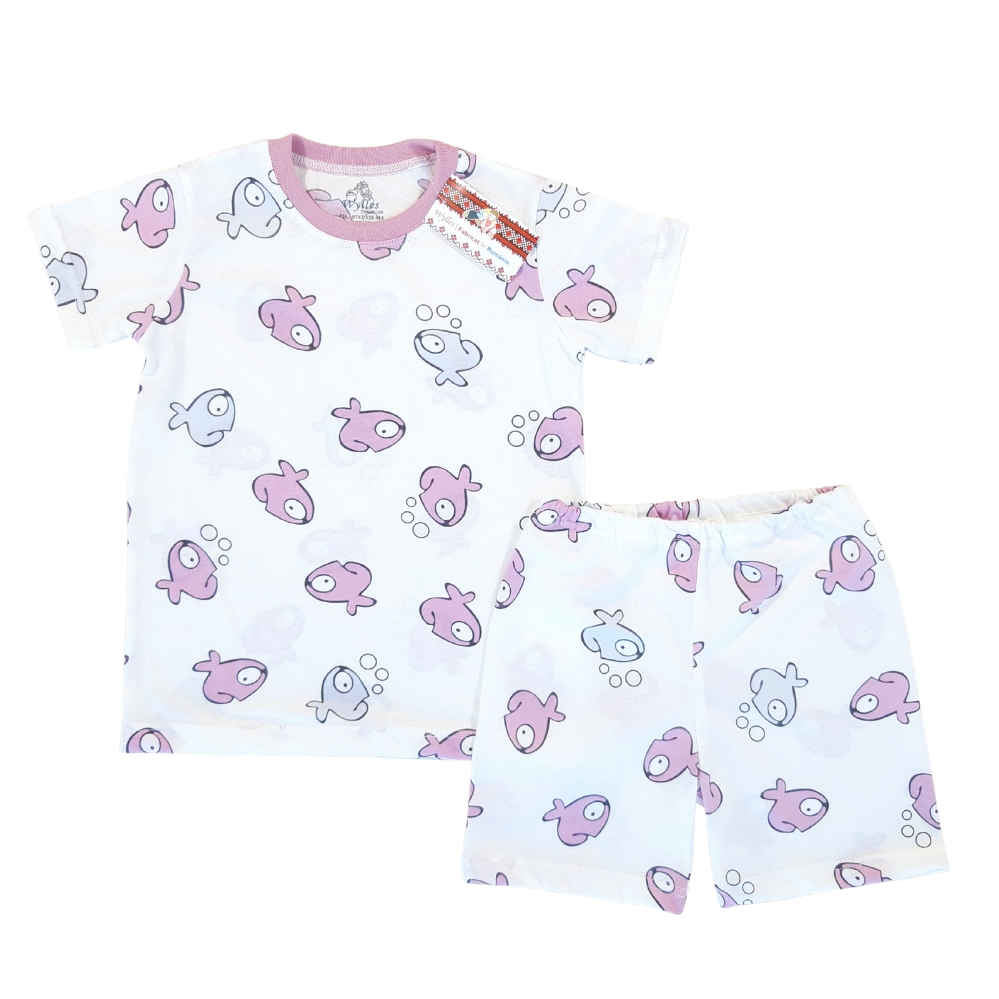 Pijama de vara, fete/tricou si pantalon scurt/ 6luni-10ani (Bumbac 95%+5%Lycra, subtire)