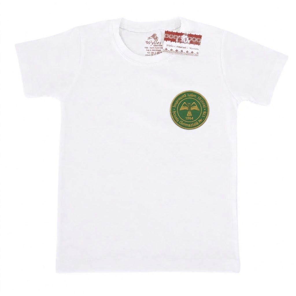 Tricou basic/sport (Bumbac 100%, glat) - Uniformă Școala Gimnazială Nr. 178 - Siglă VERDE